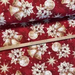 Oropel: Piros a. arany csengős - arany mikulásvirágos karácsonyi dekortextil (TH'26)