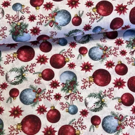   Clarice kék-piros gömbdíszes karácsonyi dekortextil (TH'26)