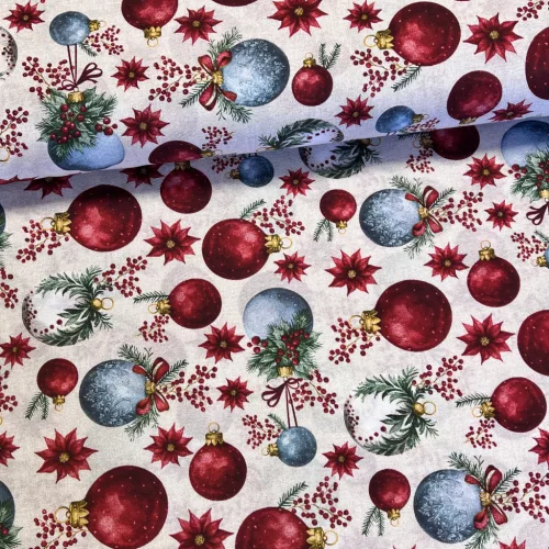Clarice kék-piros gömbdíszes karácsonyi dekortextil (TH'26)