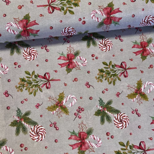 Sötét natúr alapon nyalóka és candy cane karácsonyi dekortextil (TH'26)