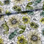Rajzolt virágok zöldre festve dekortextil