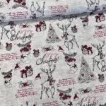 Natúr alapon sálat viselő szarvas (Merry Christmas) karácsonyi dekortextil (TH)