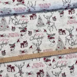 Natúr alapon sálat viselő szarvas (Merry Christmas) karácsonyi dekortextil (TH)