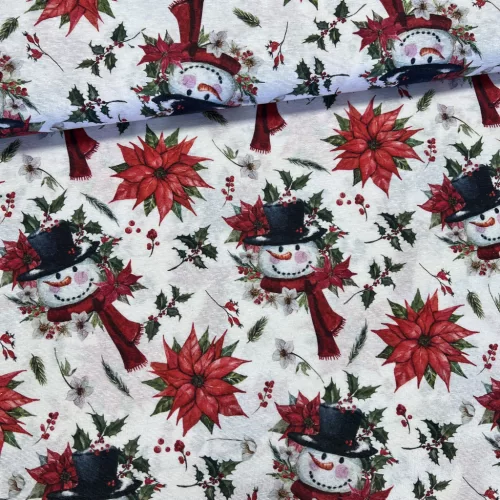 Fehér alapon hóember répa orral karácsonyi dekortextil (TH)