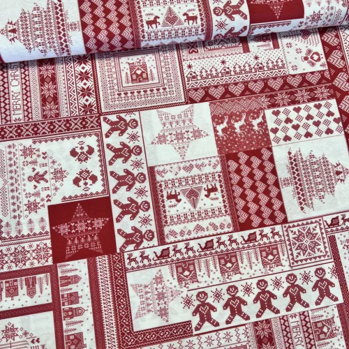 Fehér-piros kötött karácsonyi mintás dekortextil (TH)