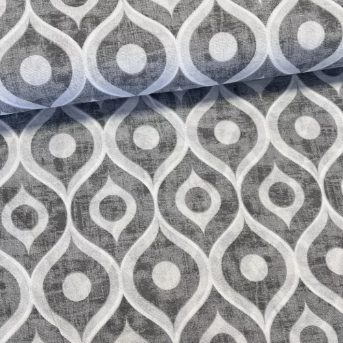 Szürke-fehér geometrikus mintás dekortextil (TH)