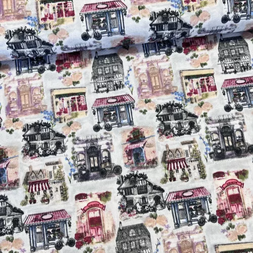 Romantikus házikós dekortextil (minimálisan elmosódott nyomás)