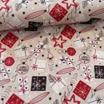 280 cm széles Natúr alapon Happy Holidays, karácsonyi díszes dekortextil