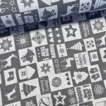 280 cm-es Fehér-szürke négyzetes Happy New Year karácsonyi dekortextil (TH)