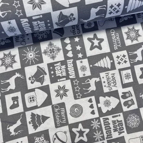 280 cm-es Fehér-szürke négyzetes Happy New Year karácsonyi dekortextil (TH)