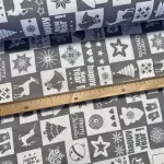 280 cm-es Fehér-szürke négyzetes Happy New Year karácsonyi dekortextil (TH)