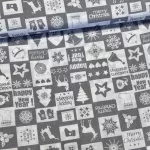 Fehér-szürke négyzetes Happy New Year karácsonyi dekortextil (TH)