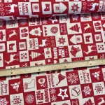 Piros-natúr Happy New Year négyzetes karácsonyi dekortextil (TH)