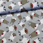 1 m Foltos EGYBEN KÉRHETŐ Halványszürke a. cuki szarvasos karácsonyi dekortextil (TH)