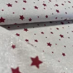 280 cm-es Natúr alapon piros csillagos arany szálas karácsonyi dekortextil (TH)