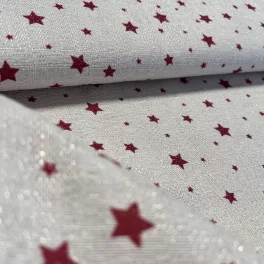   280 cm-es Natúr alapon piros csillagos arany szálas karácsonyi dekortextil (TH)