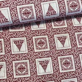 Piros négyzetekben karácsonyi motívumok dekortextil (TH)