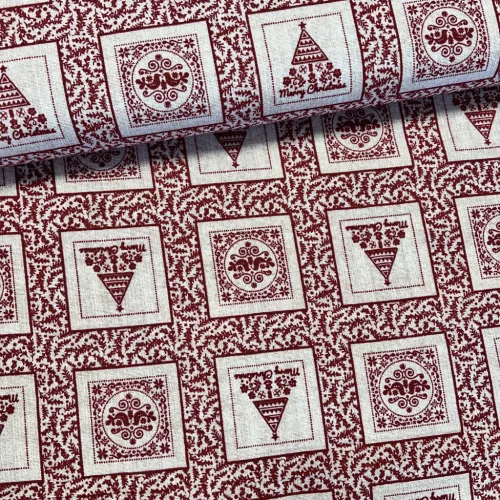 Piros négyzetekben karácsonyi motívumok dekortextil (TH)
