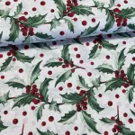 Fehér alapon fagyöngyös karácsonyi dekortextil (TH)