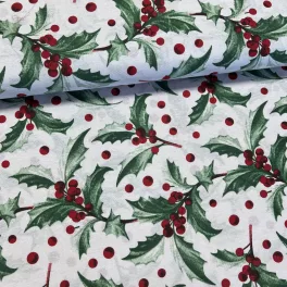 Fehér alapon fagyöngyös karácsonyi dekortextil (TH)