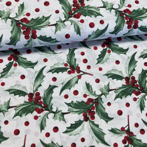 Fehér alapon fagyöngyös karácsonyi dekortextil (TH)