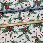 Fehér alapon fagyöngyös karácsonyi dekortextil (TH)