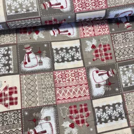   Bézses színvilágú hóemberes karácsonyi dekortextil (TH)