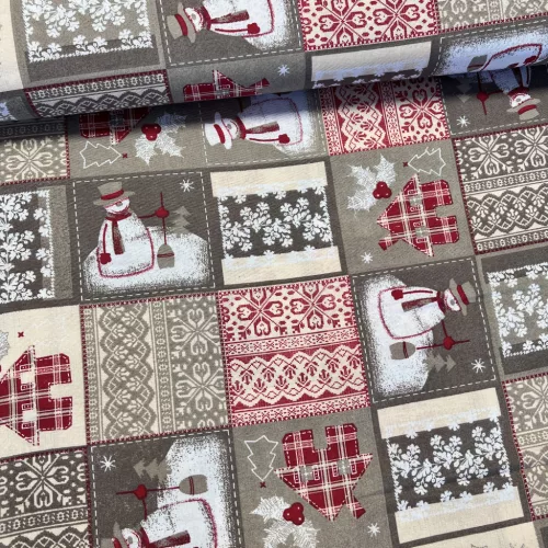 Bézses színvilágú hóemberes karácsonyi dekortextil (TH)
