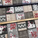 Szürkés színvilágú hóemberes karácsonyi dekortextil (TH)