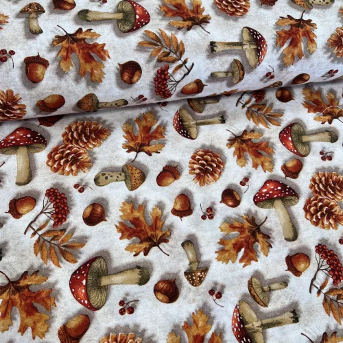 Piros kalapos gombás - gesztenyés őszi dekortextil (TH26)
