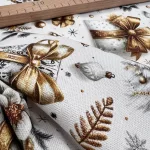 Fehér alapon arany masnis, fenyőfás karácsonyi dekortextil (digitálisan nyomott)