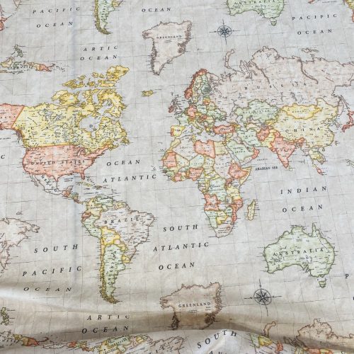 Drapp alapon világtérképes dekortextil