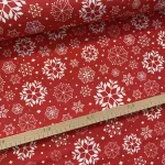 Piros alapon fehér hópelyhes karácsonyi dekortextil