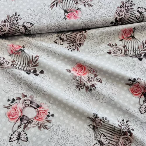 0,7 m EGYBEN KÉRHETŐ H. szürke-fehér pöttyös a. rózsás-kalickás dekortextil