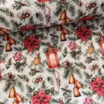 Mécses-mikulásvirág-cukorkás-fenyőágas karácsonyi dekortextil