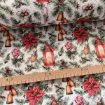 Mécses-mikulásvirág-cukorkás-fenyőágas karácsonyi dekortextil