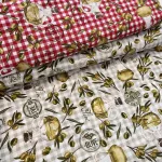 1,5 m EGYBEN KÉRHETŐ Extra Virgin Olive Oil: piros-fehér színvilágú dekortextil