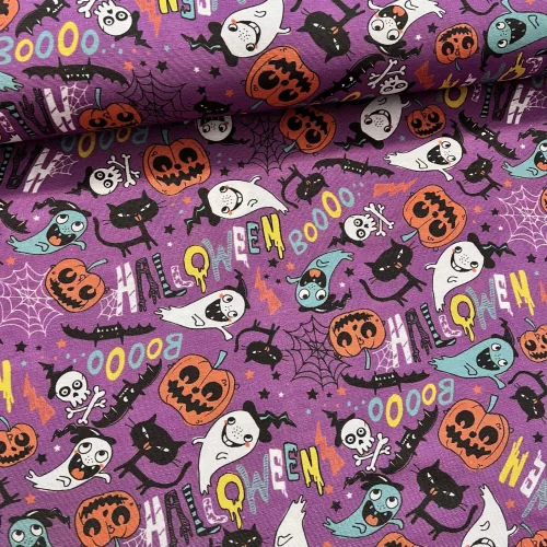 Lila alapon Halloween mintás dekortextil (TA)