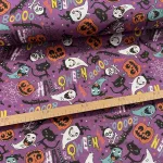 Lila alapon Halloween mintás dekortextil (TA)