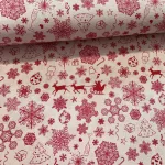 1,1 m Elmosódott minta EGYBEN KÉRHETŐ Natúr alapon piros Mikulás szán-hópelyhes karácsonyi dekortextil (TA)