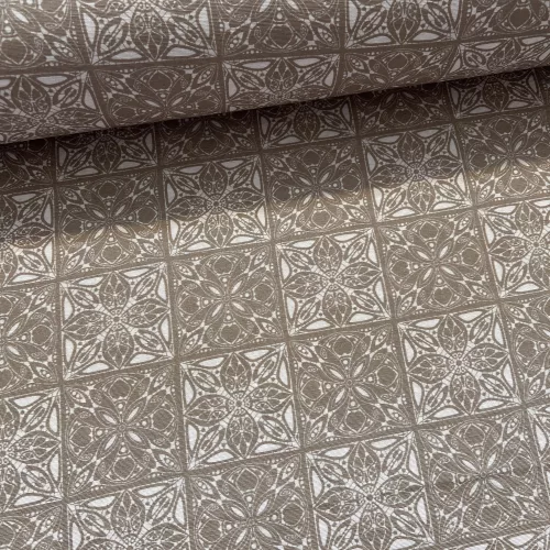 Natúros alapon fehér csempemintás dekortextil (TA)