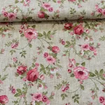 Natúr alapon rózsaszín rózsás-indás dekortextil