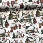 Fehér alapon Télapó házikója karácsonyi dekortextil