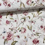 Világos alapon rózsaszín rózsás-indás dekortextil