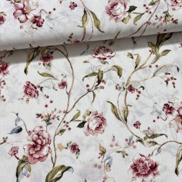 Világos alapon rózsaszín rózsás-indás dekortextil
