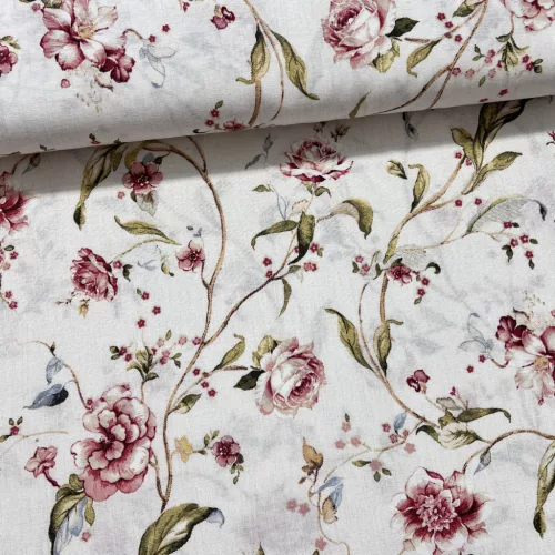 Világos alapon rózsaszín rózsás-indás dekortextil