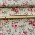 Natúr alapon rózsaszín rózsás-indás dekortextil