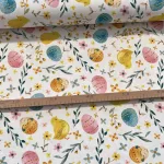 PRÉMIUM: Színes húsvéti tojásos, kiscsibés dekortextil (digitálisan nyomott)