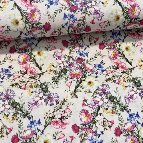 Natúr alapon színes vadvirágos dekortextil