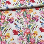 Világos alapon nőszirom-pillangós dekortextil